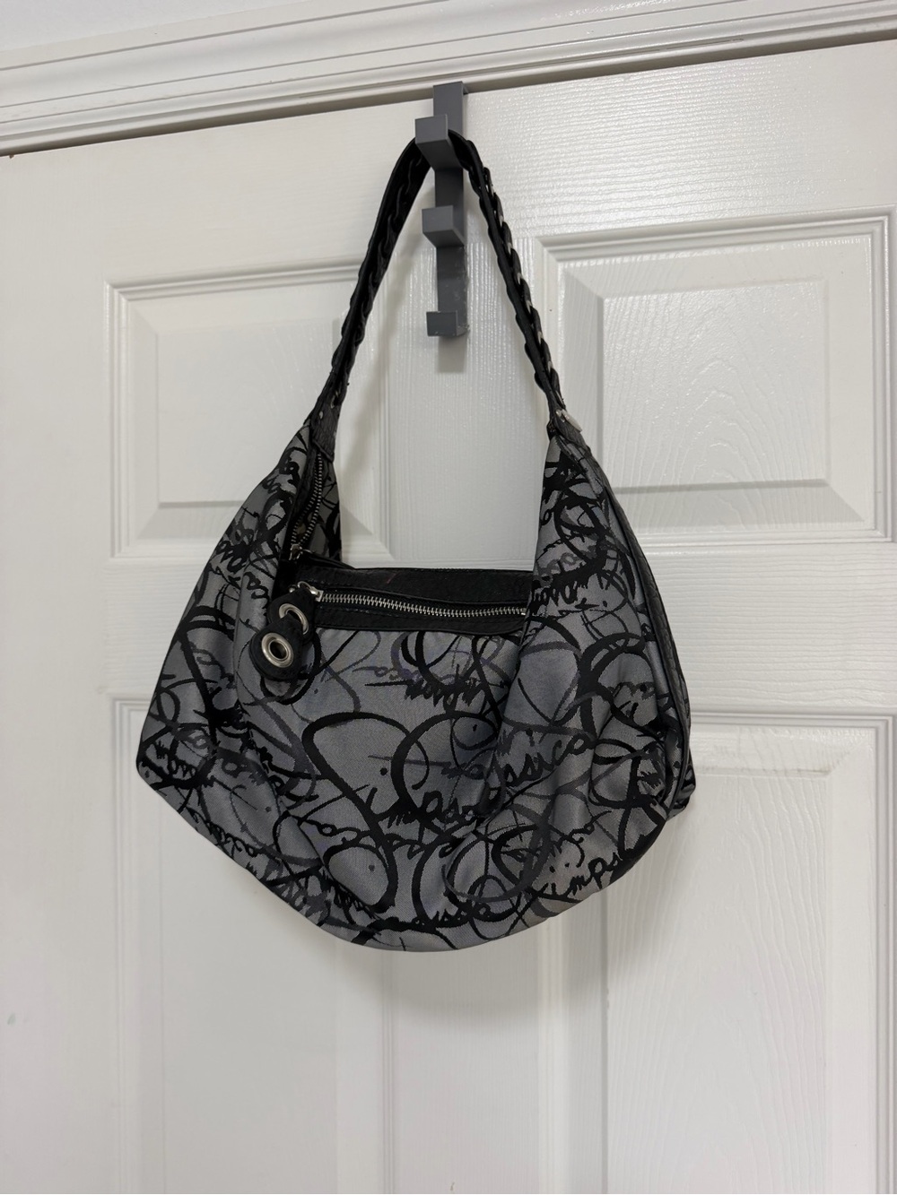 Jessica Simpson Black and Gray Graffiti Hobo Bag